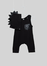 Load image into Gallery viewer, Black Detachable Hood Dinosaur Romper