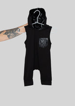 Load image into Gallery viewer, Black Detachable Hood Dinosaur Romper