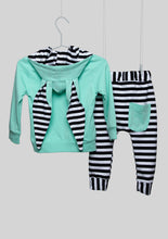 Load image into Gallery viewer, Striped Bunny Hooded Sweat Set