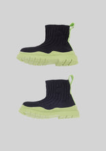 Load image into Gallery viewer, Black Knit Neon Wedge Boot