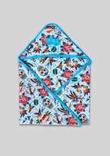 Load image into Gallery viewer, Six Bunnies Blue Tattoo Gingham Swaddle