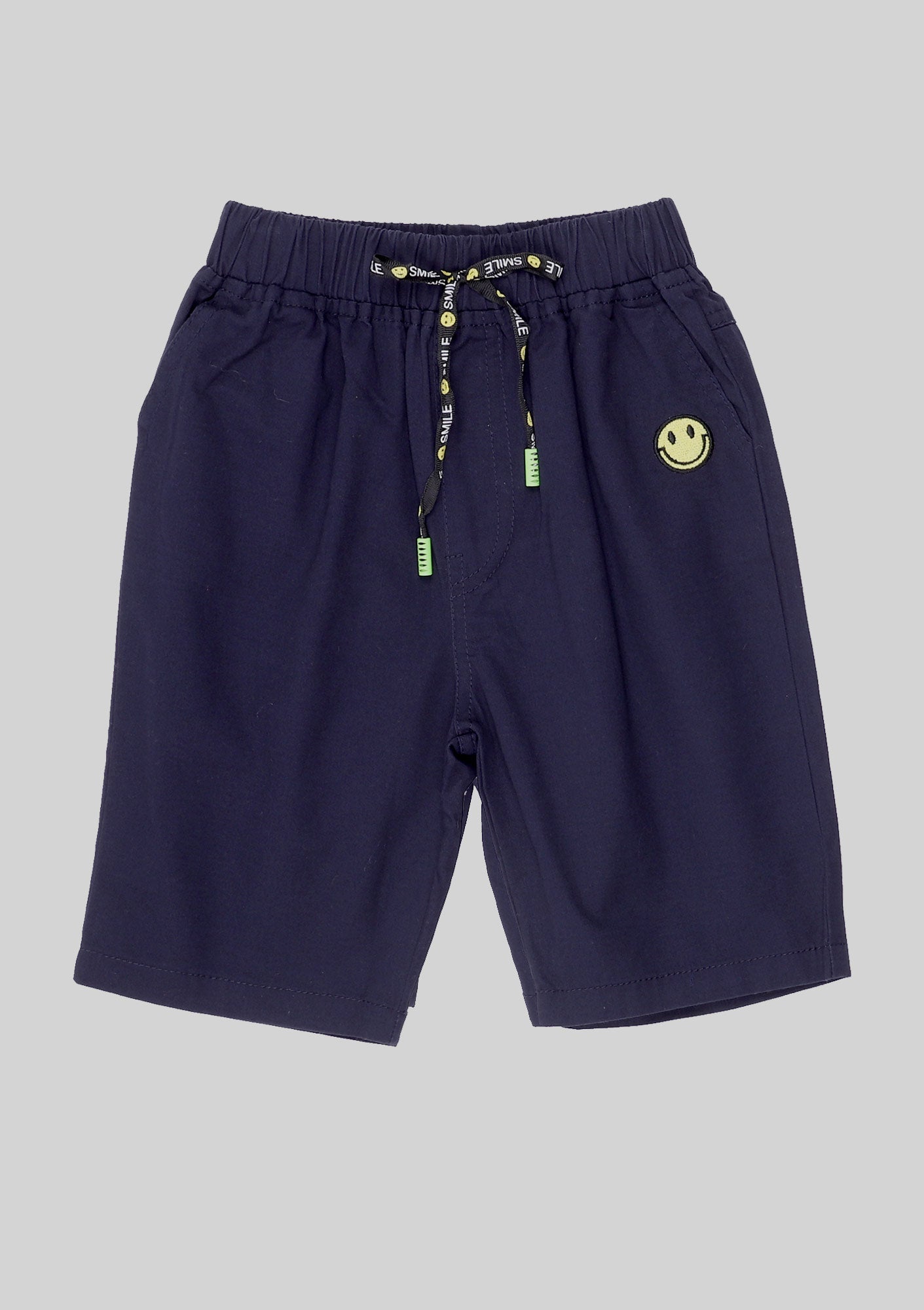 Navy Blue Smiley Drawstring Shorts