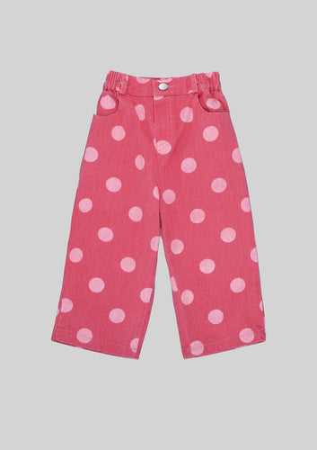 Pink Polka Denim Crop Pants