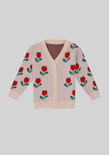 Load image into Gallery viewer, Red Tulip Print Knit Cardigan