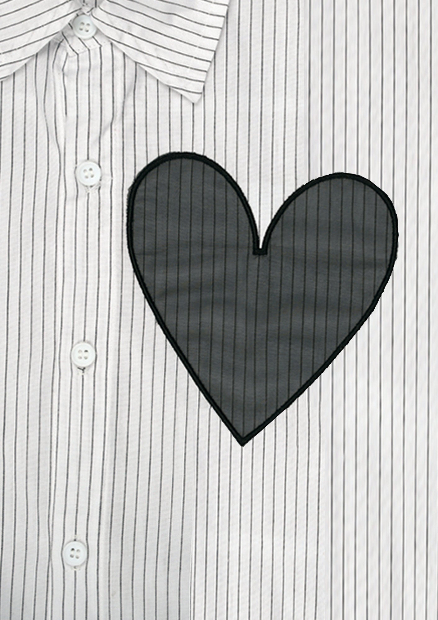 White Pinstriped Heart Button-up