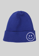 Load image into Gallery viewer, Cobalt Smiley Face Knit Beanie