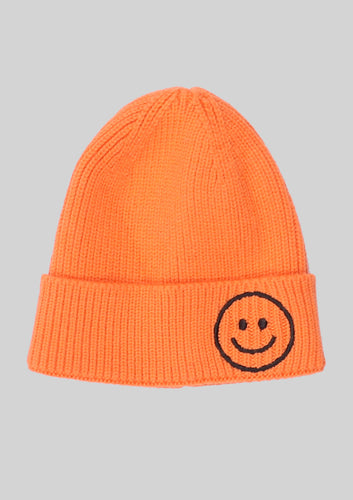 Orange Smiley Face Knit Beanie