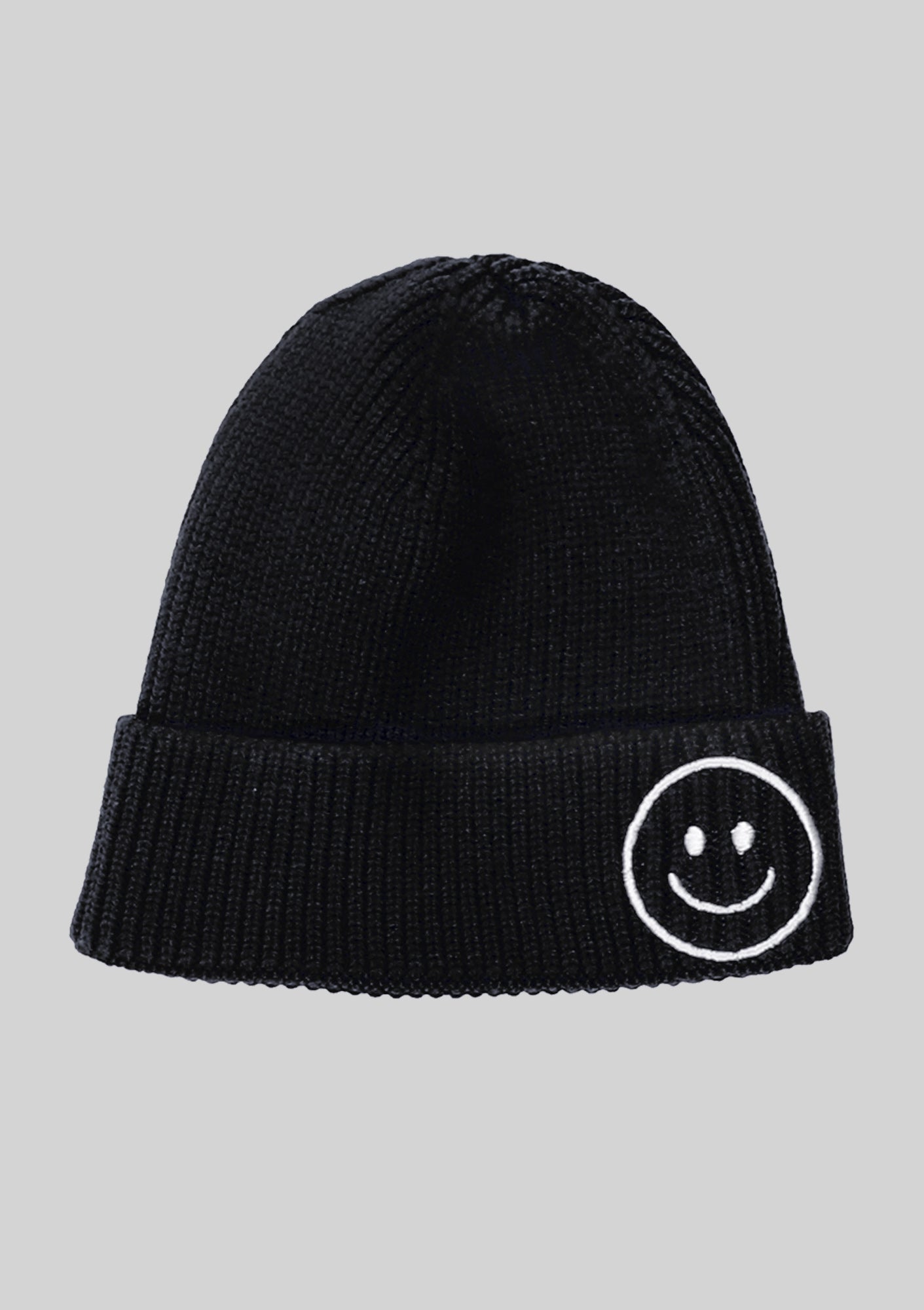 Black Smiley Face Knit Beanie