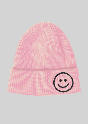 Pink Smiley Face Knit Beanie