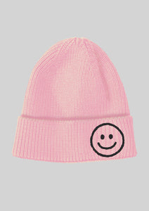 Pink Smiley Face Knit Beanie