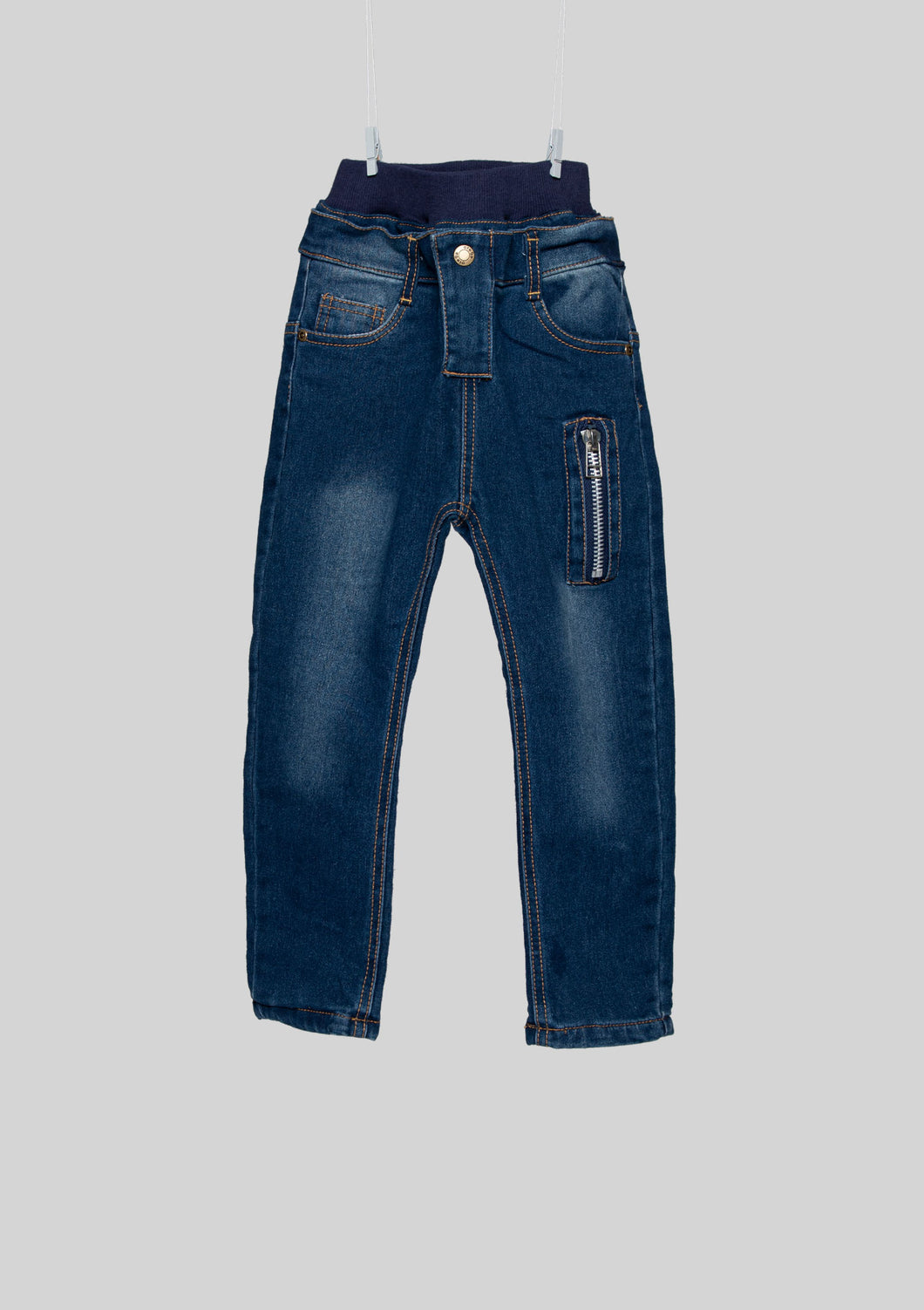 Distressed Denim Zippered Jeans