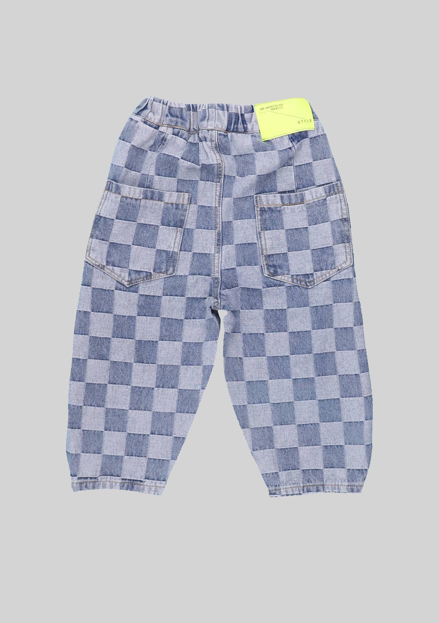 Checkered Denim Crop Pants