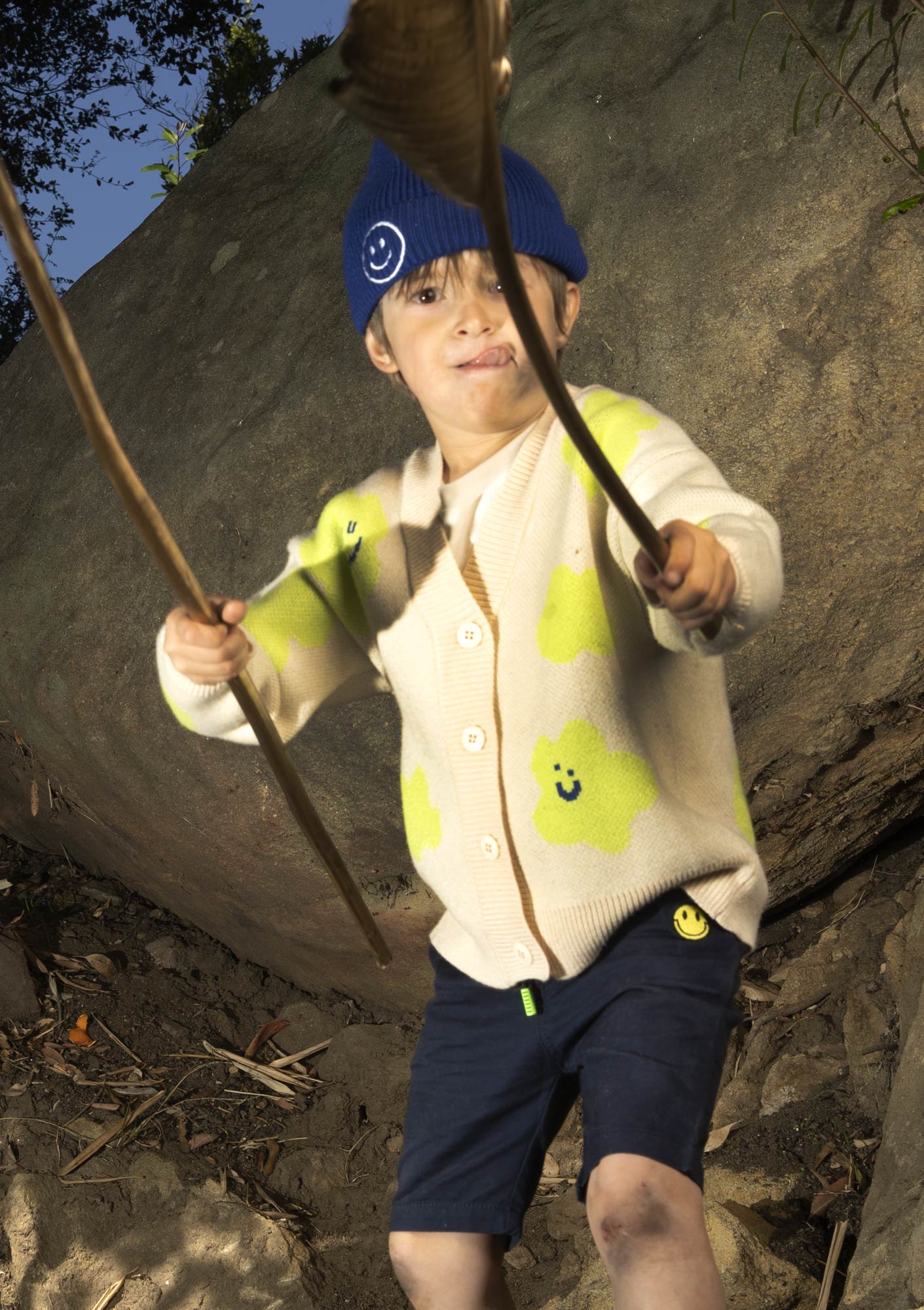 Navy Blue Smiley Drawstring Shorts