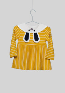 Yellow Striped Bunny Collar Dress