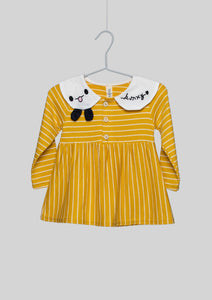 Yellow Striped Bunny Collar Dress