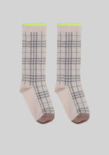 Load image into Gallery viewer, Ivory + Blue Plaid Socks