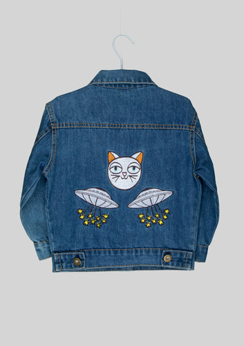 Embroidered UFO Kitty Denim Jacket
