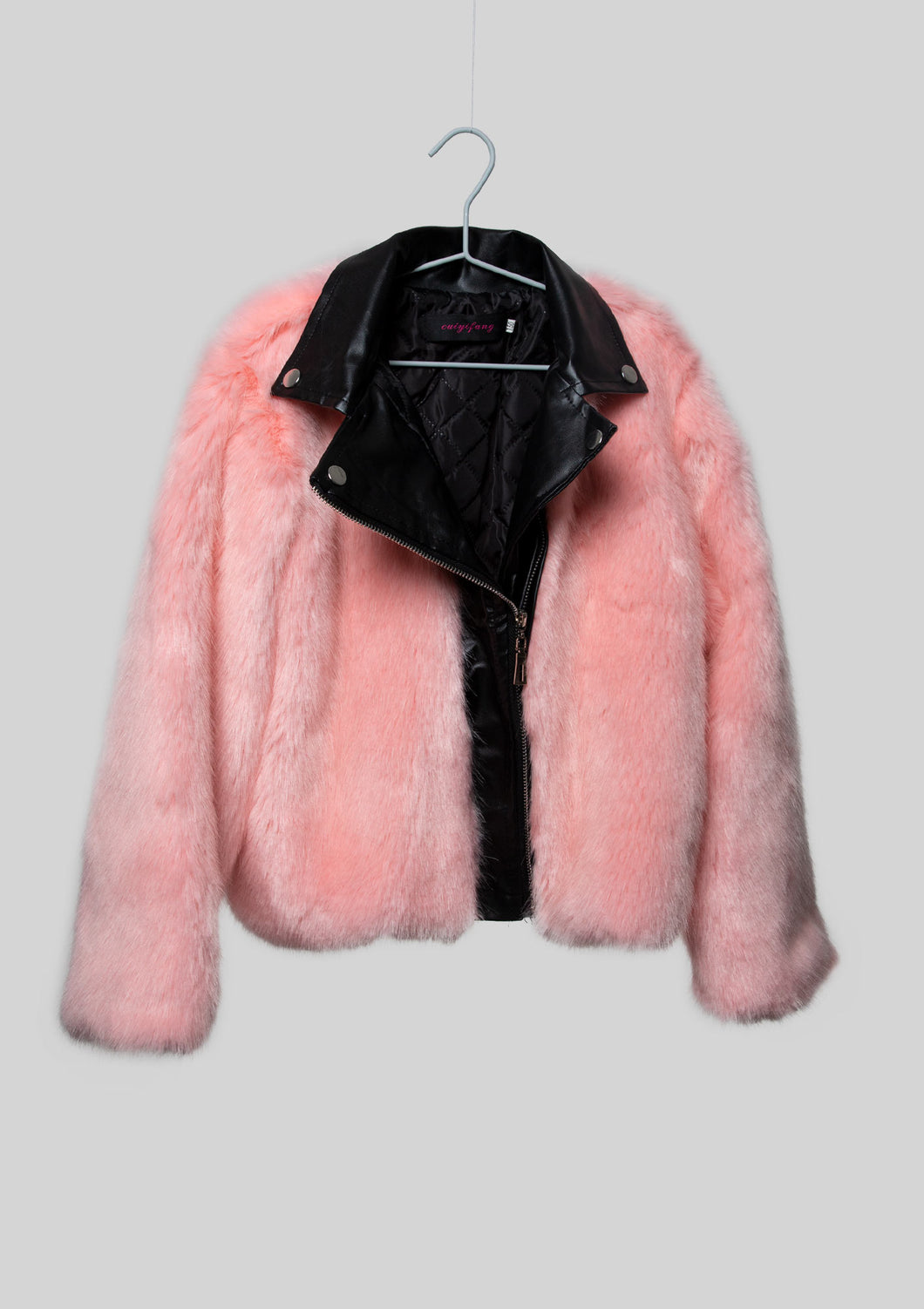 Pink Faux Fur Biker Jacket