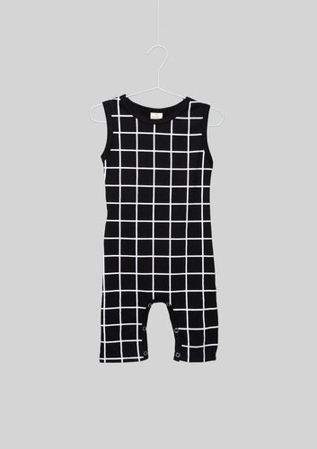 Sleeveless Grid Print Romper