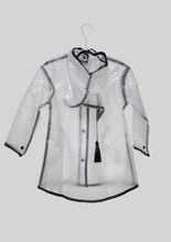 Load image into Gallery viewer, Transparent Hooded Black Trim Raincoat