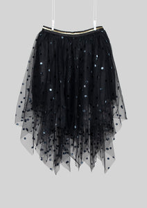Black Asymmetrical Tulle Dot Skirt