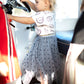 Gray Asymmetrical Tulle Dot Skirt