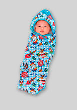 Load image into Gallery viewer, Six Bunnies Blue Tattoo Gingham Swaddle
