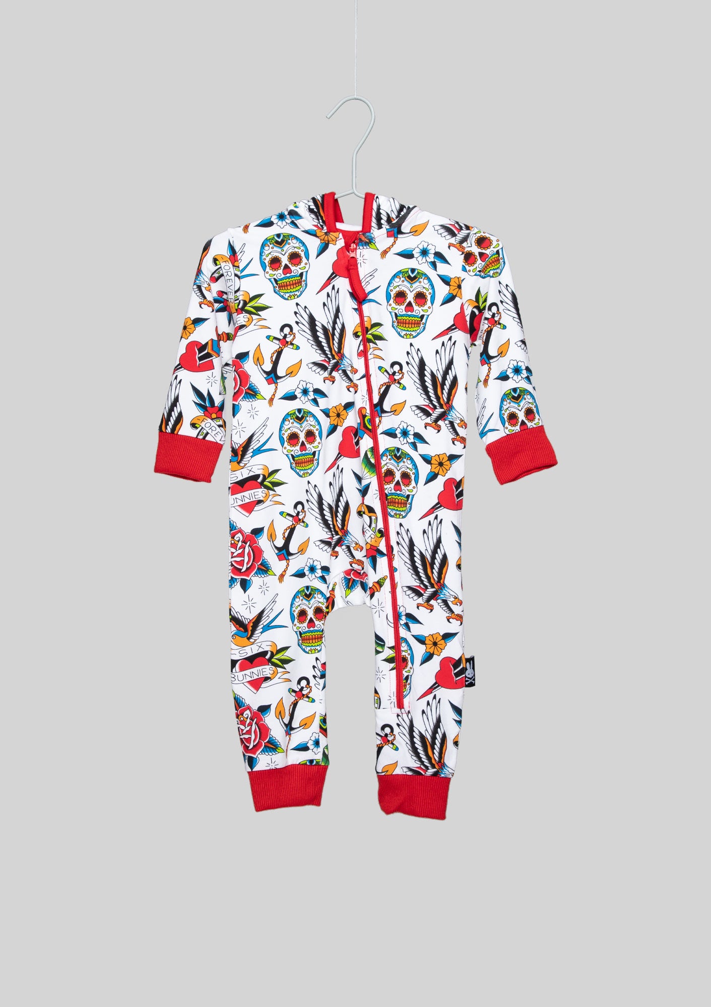 Six Bunnies Tattoo Hooded Playsuit