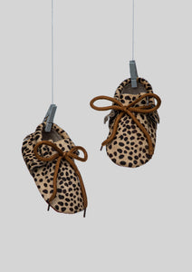 Fringed Cheetah Leather Moccasins