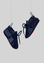 Load image into Gallery viewer, Fringed Fur Navy Moccasins