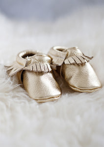 Gold Fringed Leather Moccasins