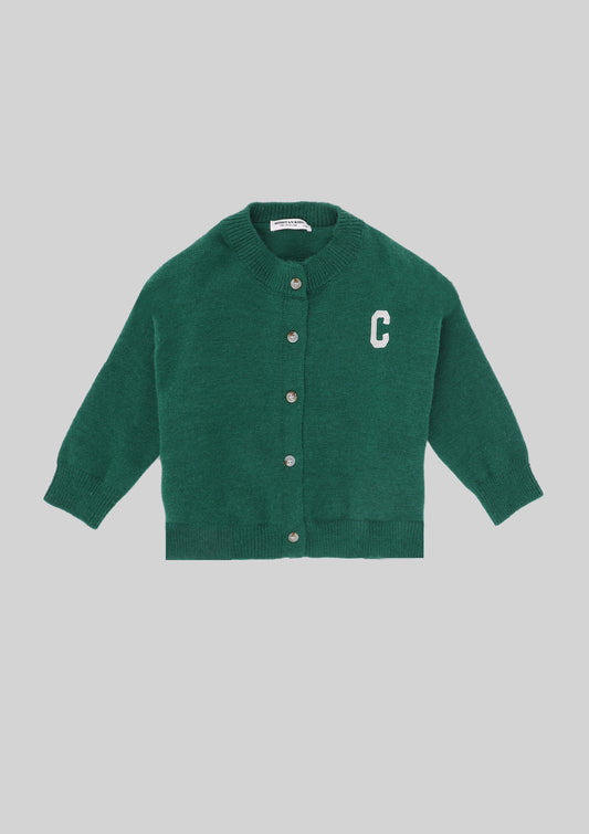 Green Varsity Letterman Knit Cardigan