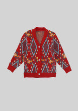 Load image into Gallery viewer, Red Floral Diamond Knit Cardigan