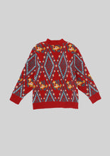 Load image into Gallery viewer, Red Floral Diamond Knit Cardigan