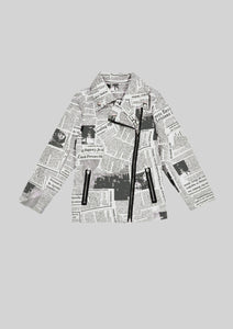 Pleather Newsprint Moto Jacket