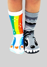 Load image into Gallery viewer, Rainbowface and Mr. Gray Mismatched Socks