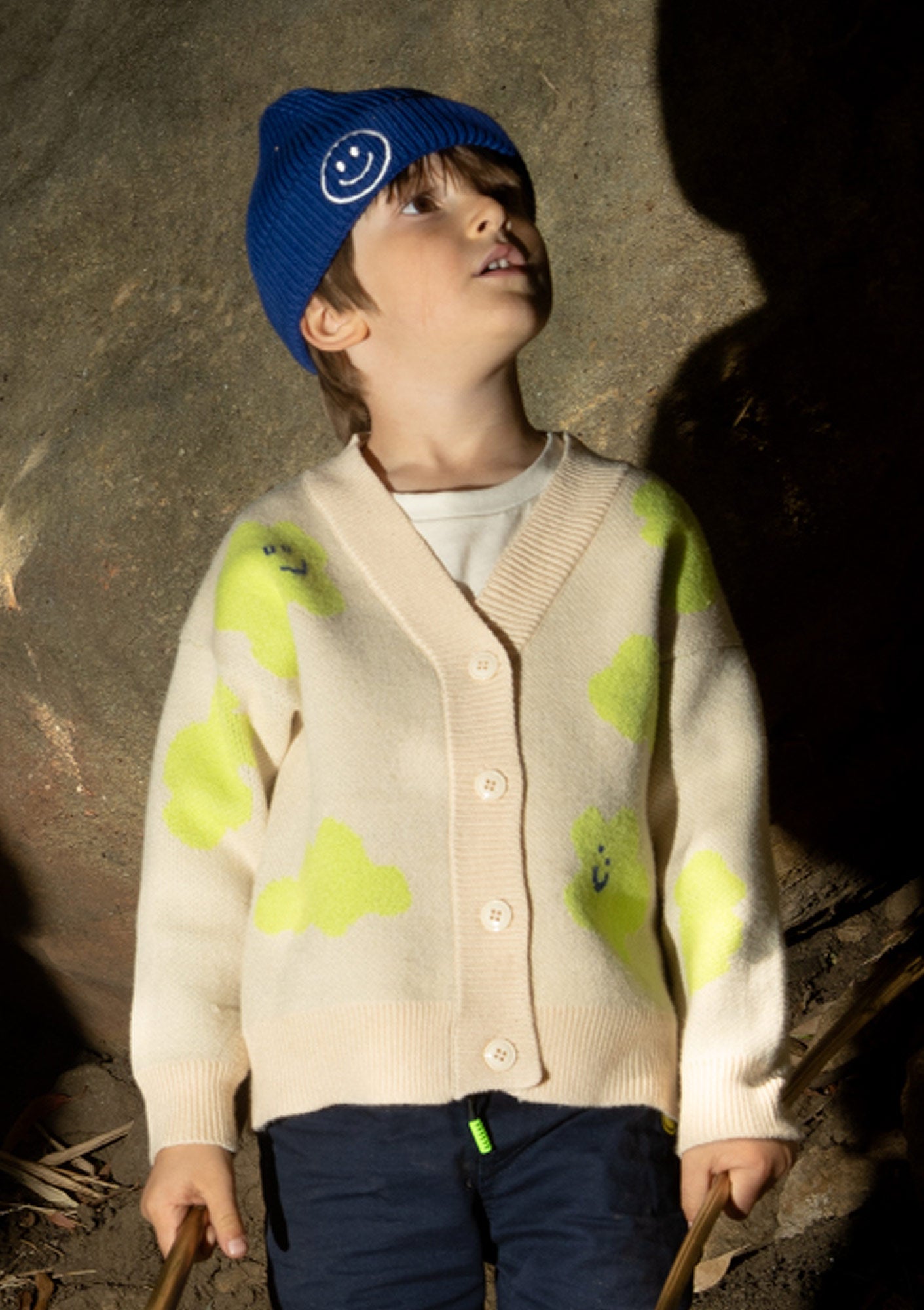 Cobalt Smiley Face Knit Beanie