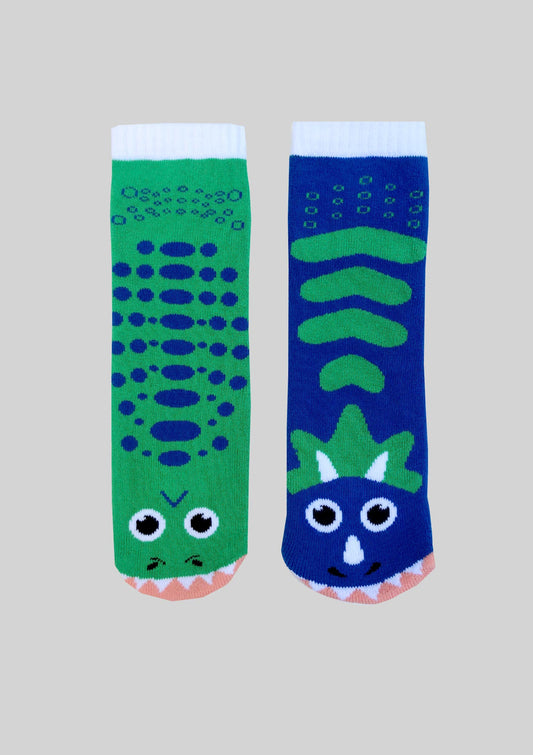 T-Rex and Triceratops Mismatched Socks